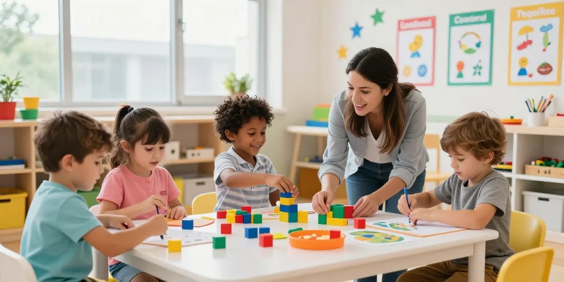Children exploring pre nursery Singapore in an engaging, colorful classroom environment with hands-on learning activities.