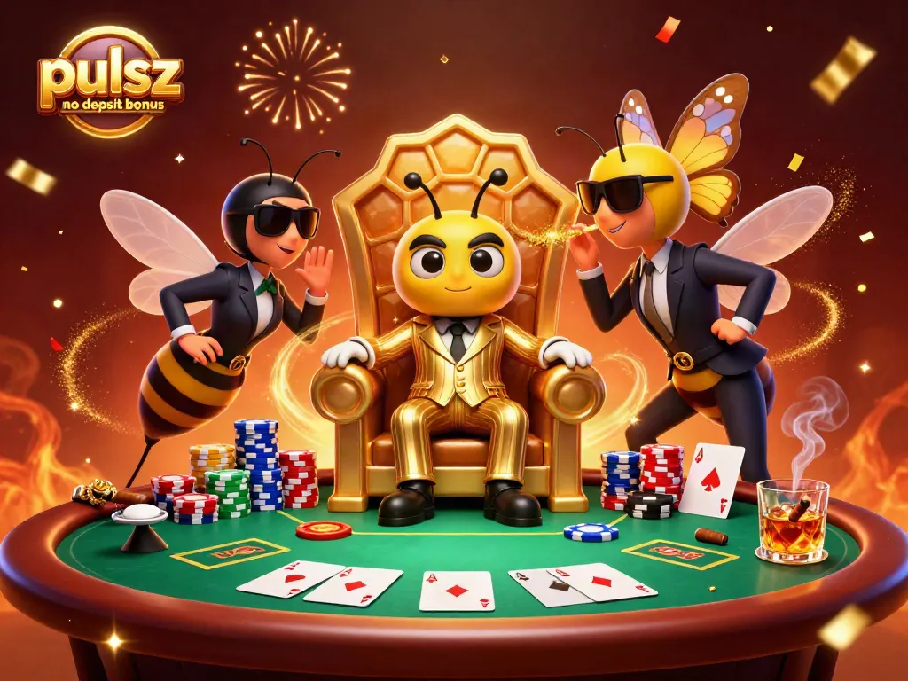 Experience the excitement of the pulsz no deposit bonus with golden coins cascading down in a vibrant casino scene.
