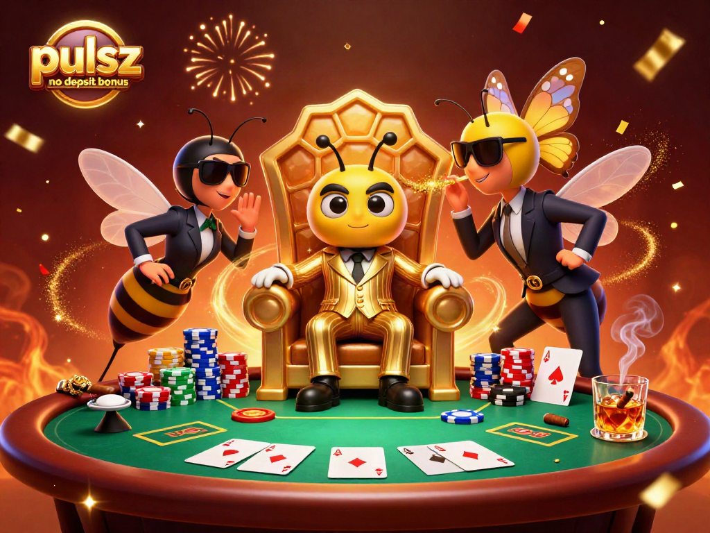 Experience the excitement of the pulsz no deposit bonus with golden coins cascading down in a vibrant casino scene.