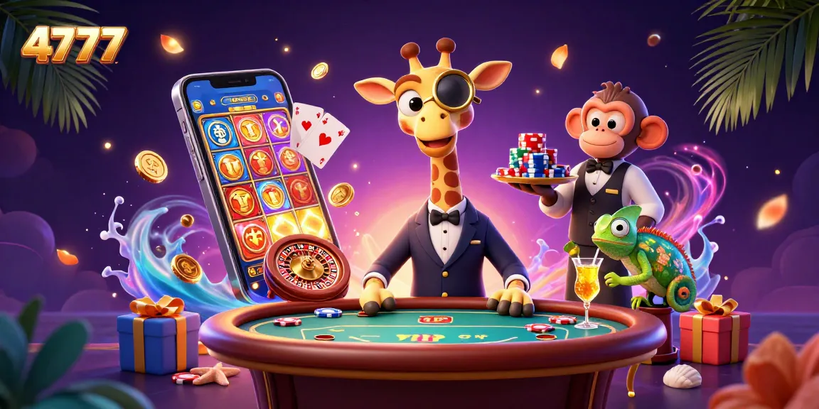 Enjoy dynamic gaming adventures with 4777 at an ultra-detailed online casino scene featuring exciting characters and game elements.