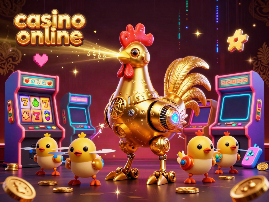 Experience thrilling fun with casino online visuals, showcasing colorful slot machines and a golden robot.