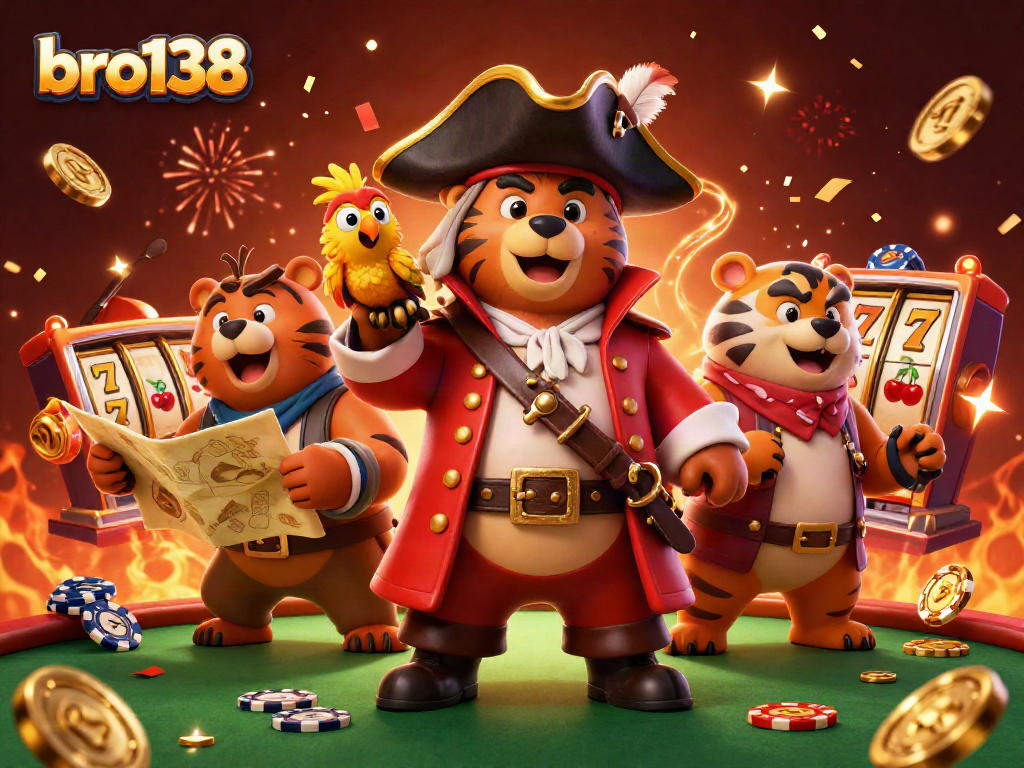 Experience the thrill of bro138 slots with vibrant 3D characters, jackpot reels, and festive elements.