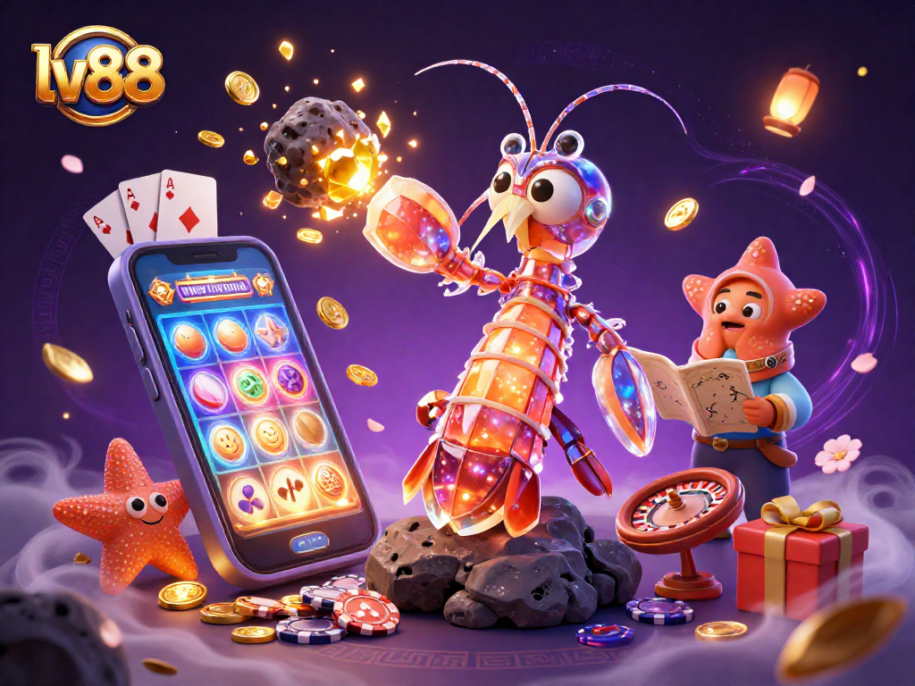 Engage with thrilling games at lv88, featuring vibrant slot reels and galactic characters.