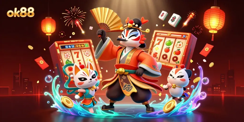 Spin the reels with ok88 in this vibrant casino scene filled with action and excitement.