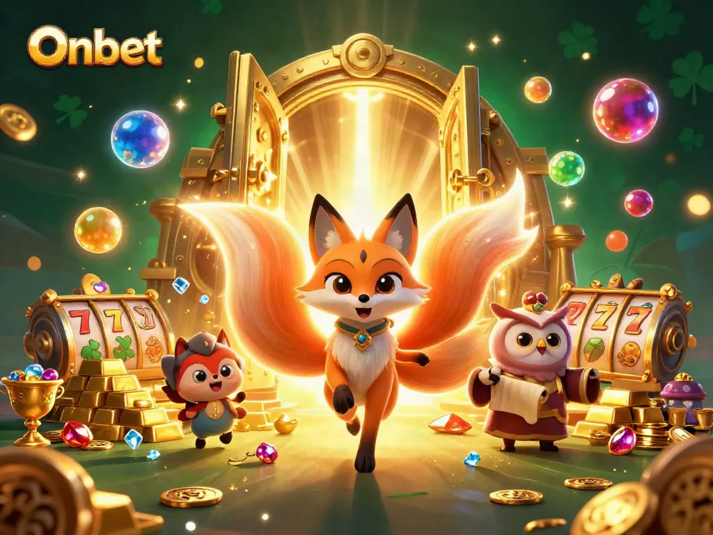 Engage in exciting Onbet casino action with a luminous nine-tailed fox and wise owl.