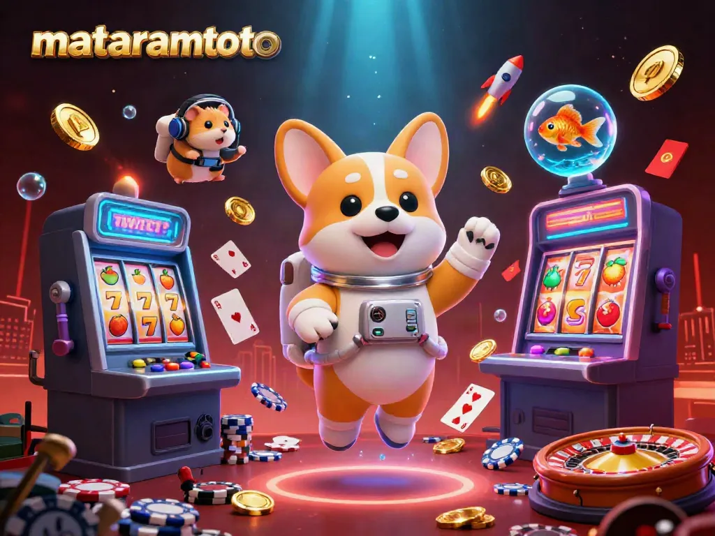 Experience thrilling moments with mataramtoto as the astronaut corgi slots into the exciting casino adventure surrounded by vibrant game elements.