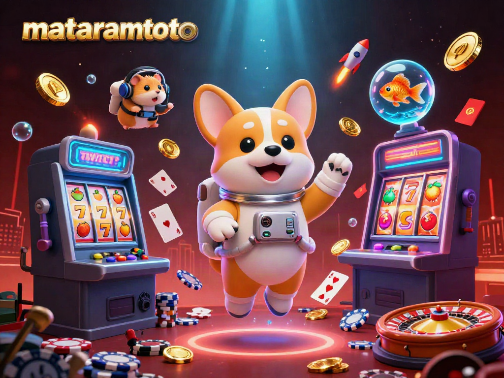Experience thrilling moments with mataramtoto as the astronaut corgi slots into the exciting casino adventure surrounded by vibrant game elements.