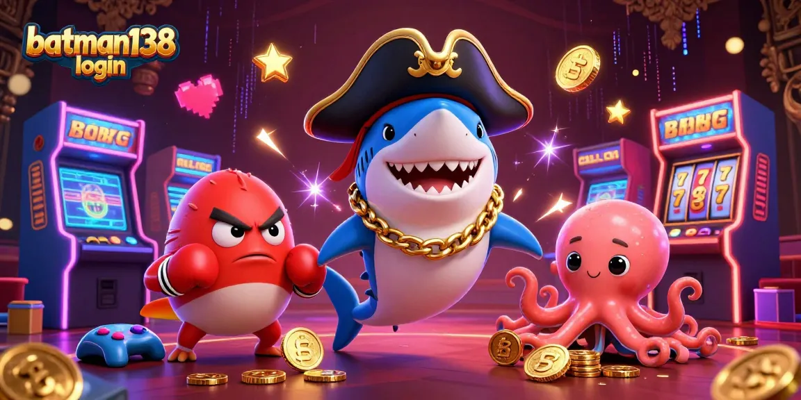 Engage with the exciting world of batman138 login, showcasing a pirate shark, pufferfish brawler, and octopus with coins.