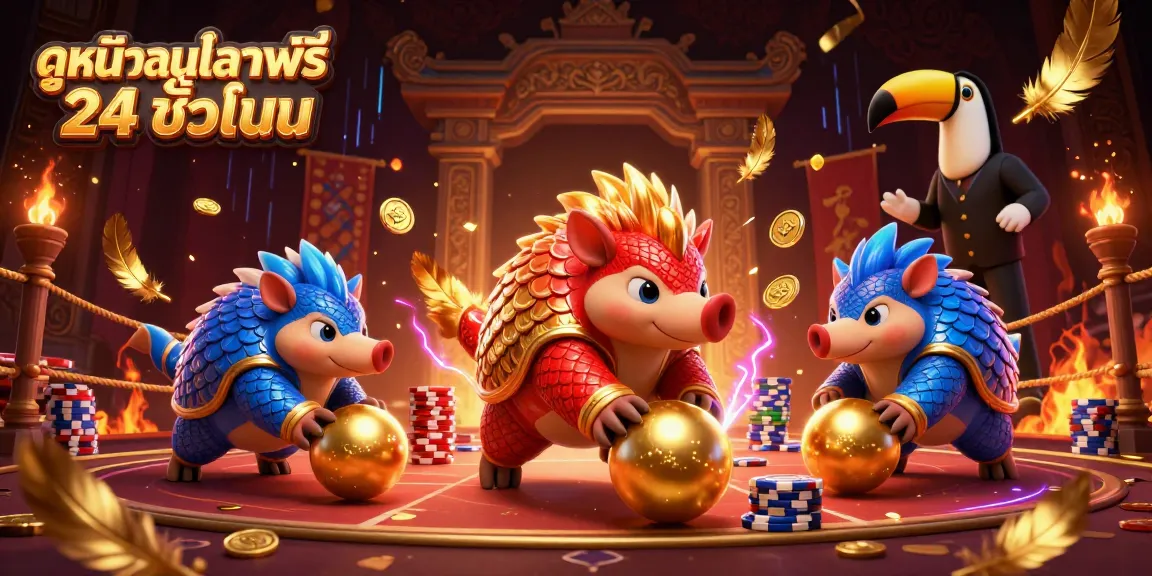 Experience epic gaming action with ดูหนังออนไลน์ฟรี 24 ชั่วโมง featuring pangolins competing in a vibrant casino.