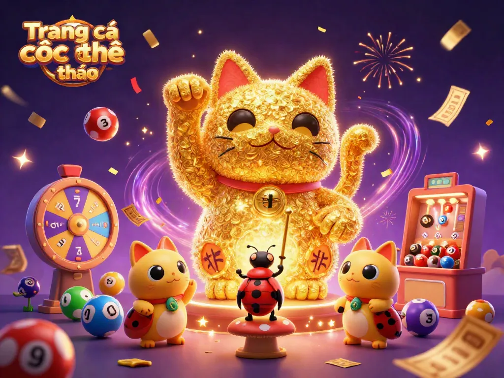 Engage in Trang cá cược thể thao with a dynamic illustration showcasing vibrant betting symbols, colorful sports balls, and celebratory elements