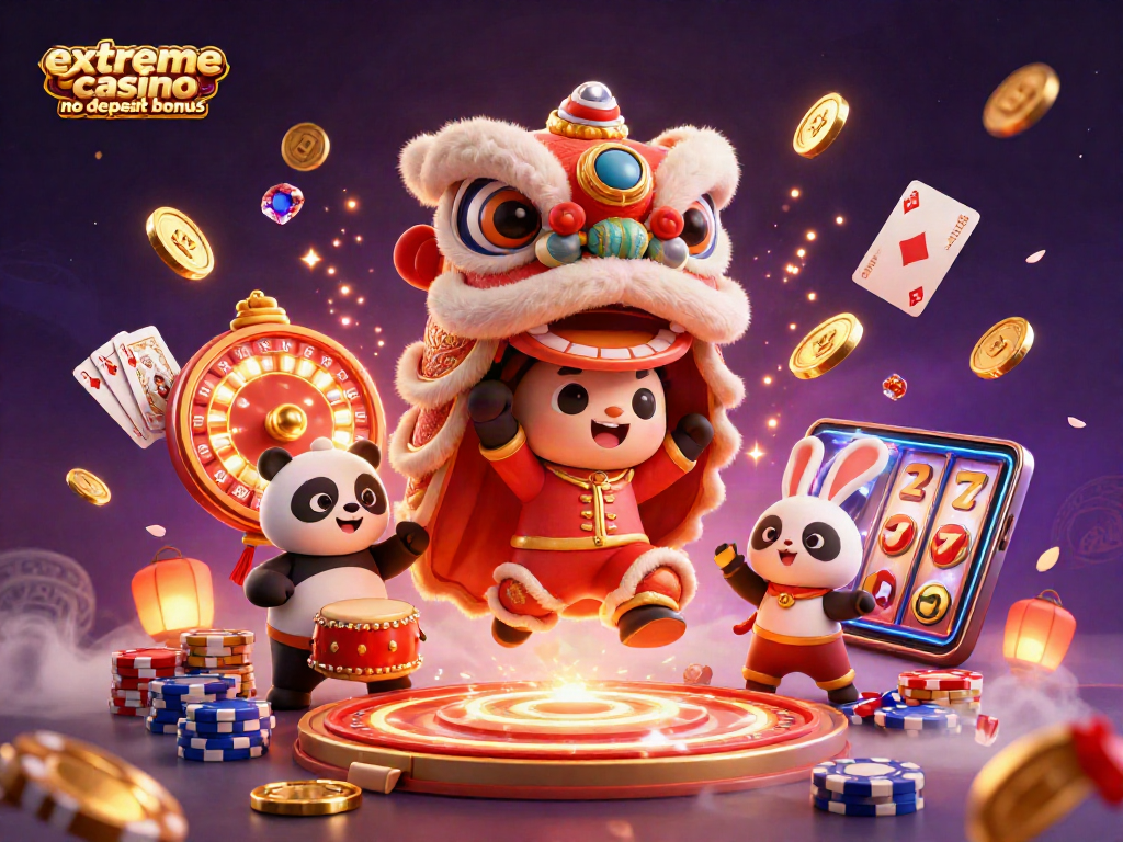 Experience the thrill of extreme casino no deposit bonus offers with vibrant characters and casino elements.