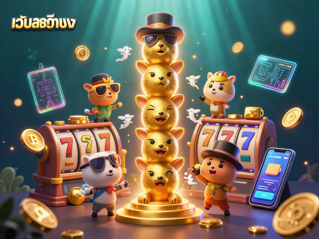Engage with เว็บสล็อตตรง featuring vibrant slot elements and glowing cryptocurrencies in a colorful scene.