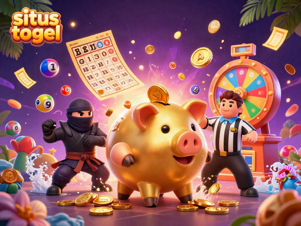 Engage with the vibrant world of situs togel through a dynamic lottery scene featuring animated characters and colorful game elements.