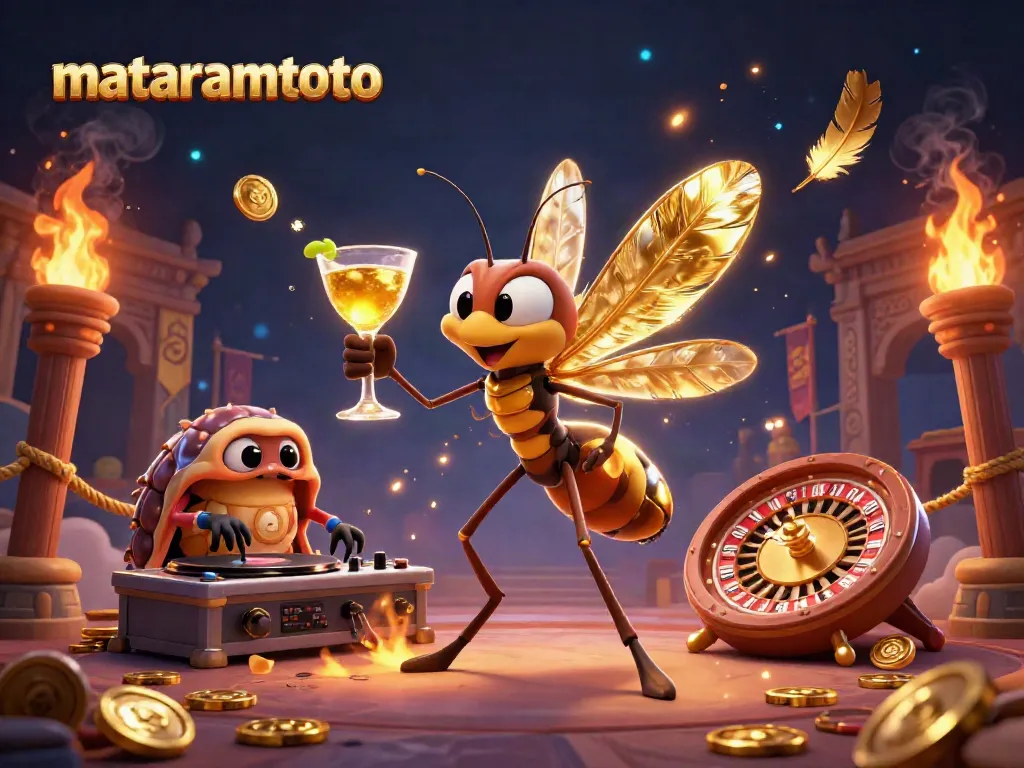 Experience winning excitement at mataramtoto with a vibrant casino scene featuring unique characters and elements.
