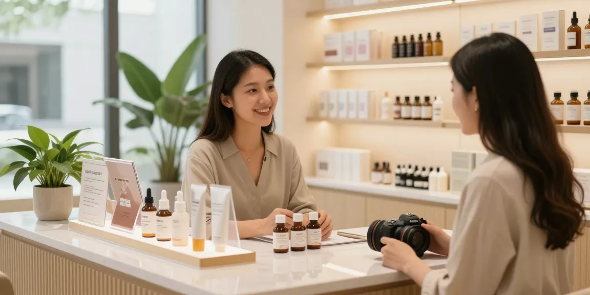 Engaging scene of glow peptide buy online consultation at a wellness store