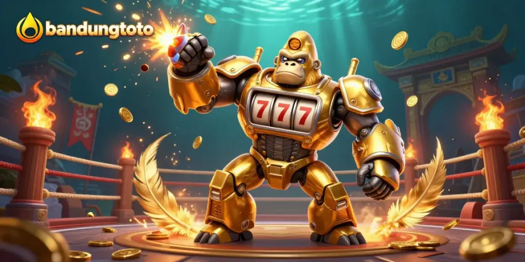 Experience exhilarating gaming action with bandungtoto's dynamic casino environment featuring a golden gorilla mech.
