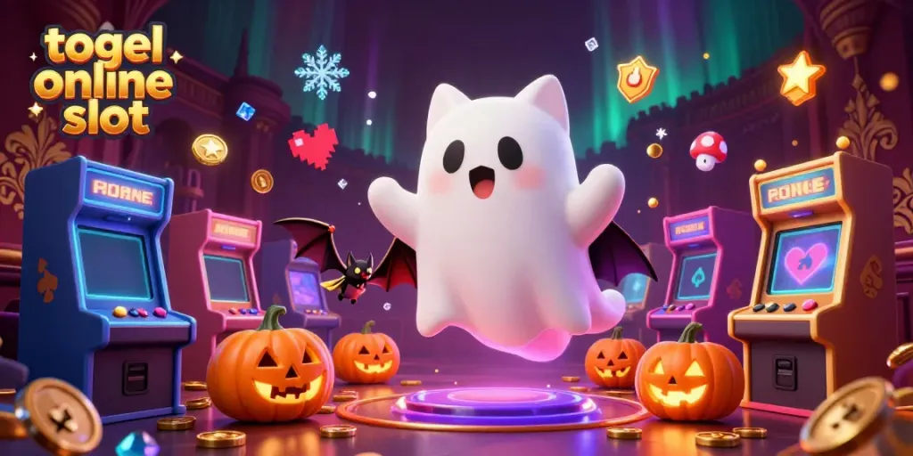 Menggoda dengan permainan togel online slot, kucing hantu lucu mengapung di kasino berhantu.