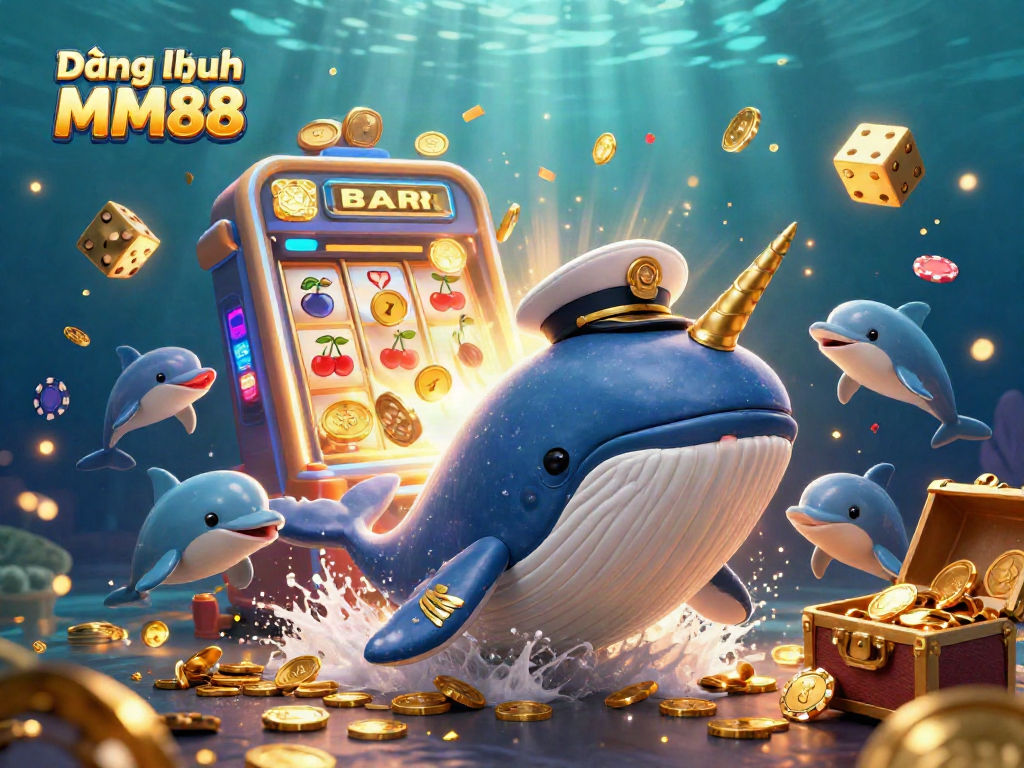 Experience Đăng nhập MM88 with a vibrant scene of a whale and dolphins in a casino atmosphere.