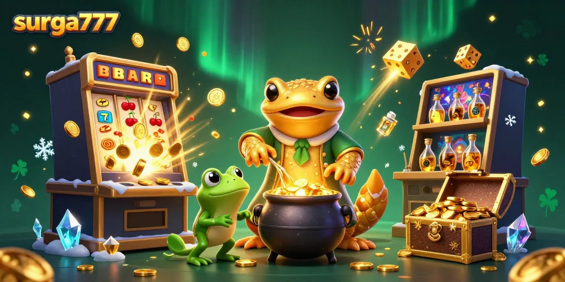 Experience the thrill of surga777 with a vibrant scene of alchemy amid dynamic casino elements.