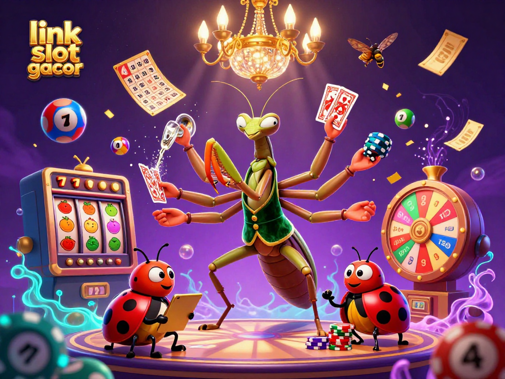 Menangkan jackpot dengan link slot gacor dalam ilustrasi kasino ceria dan penuh warna.