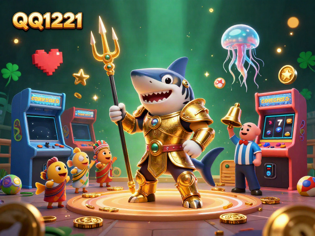 Engage with QQ1221's thrilling underwater casino world featuring a gladiator tiger shark.