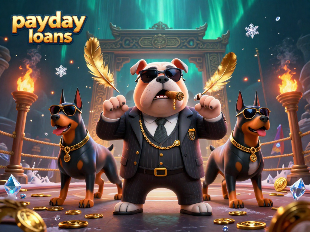Explore payday loans with a mafia boss theme, showcasing cash and gambling elements dynamically.