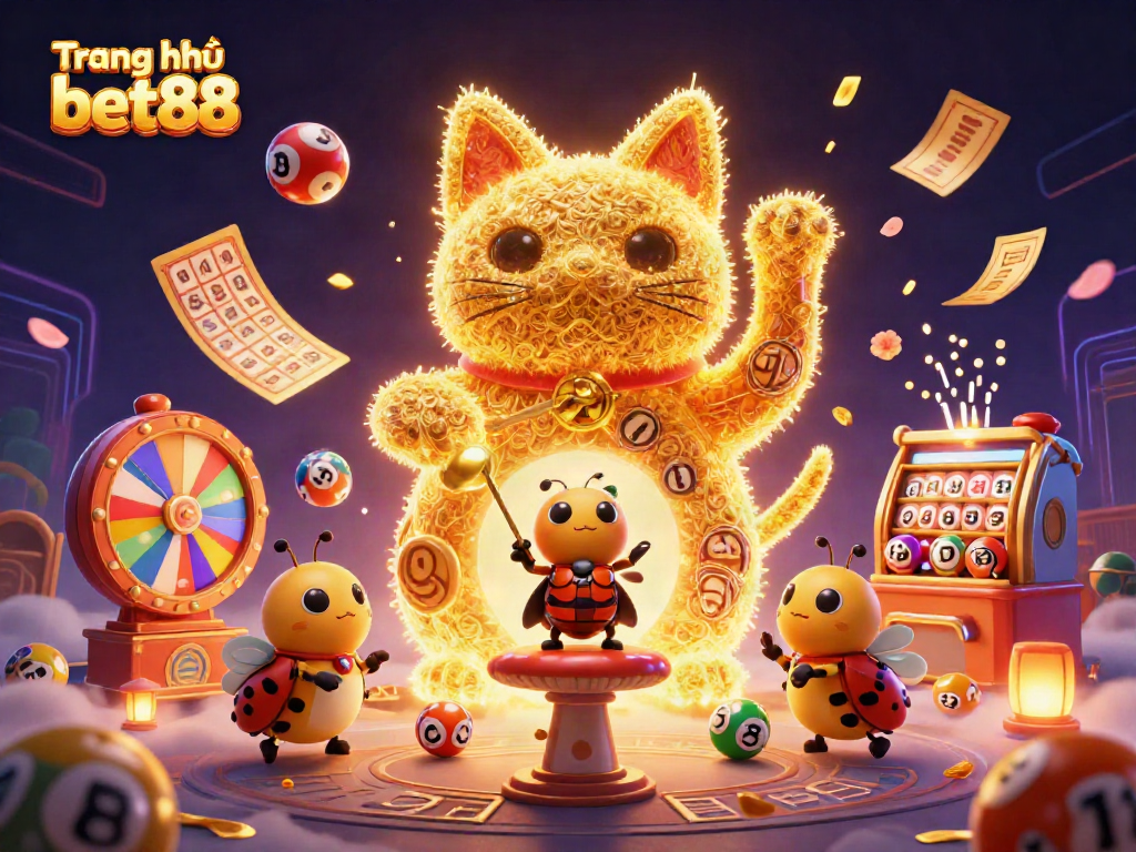Engage with Trang chủ bet88 while enjoying a vibrant casino-themed illustration featuring lucky symbols and dynamic elements.