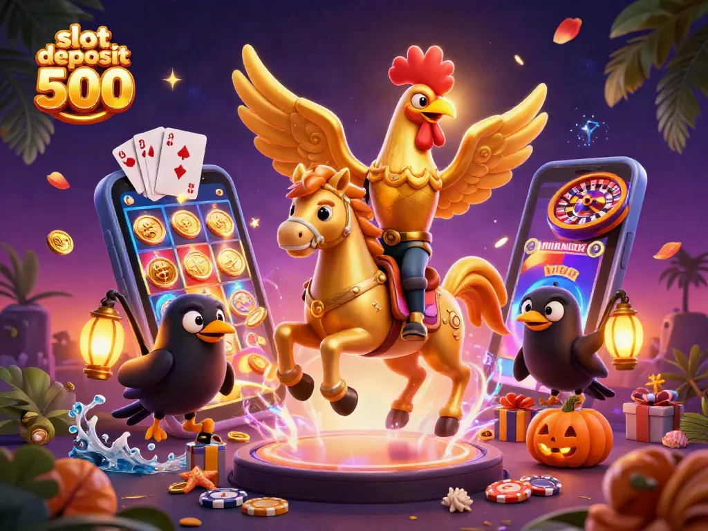 Experience excitement with the slot deposit 500 theme in this vibrant casino illustration.