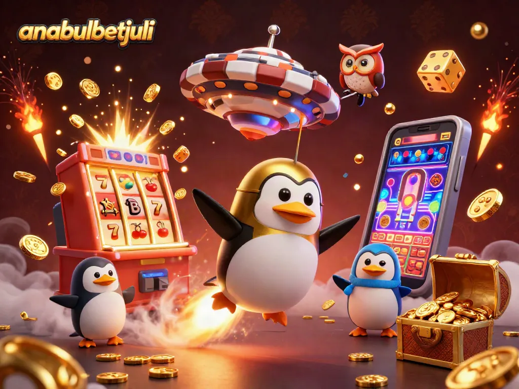 anabulbetjuli menampilkan penguin emas bertenaga roket dalam kasino luar angkasa yang memukau