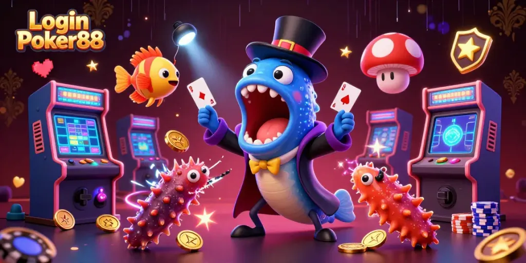 Engage in exciting poker action with Login Poker88 in this vibrant underwater scene.