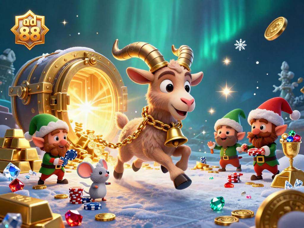 Engage in thrilling casino games at ad 88 with Krampus and festive characters amid sparkling riches.
