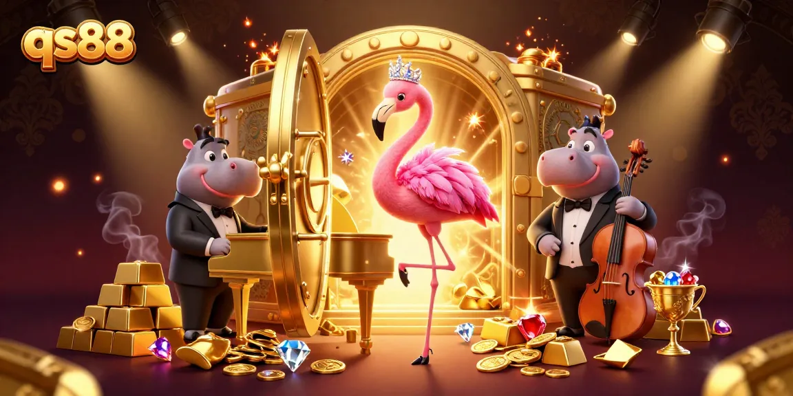 qs88 players enjoying a vibrant casino scene with luxury elements and dynamic characters