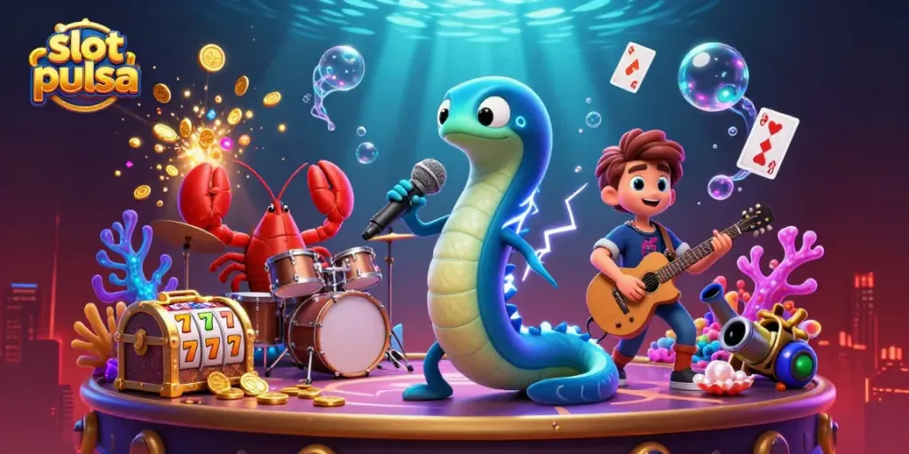 Experience the thrill of slot pulsa gaming with our vibrant underwater casino illustration.