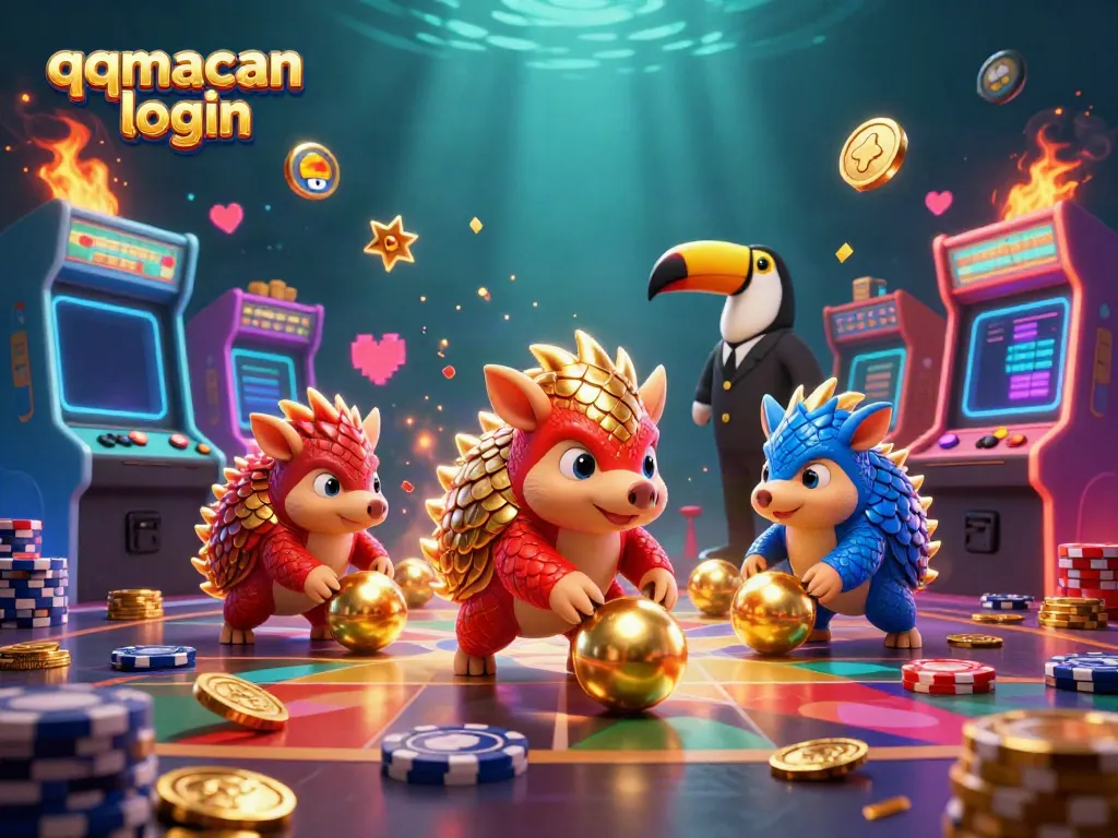 Compete in qqmacan login with rival pangolins, vibrant casino game elements, and animated effects.