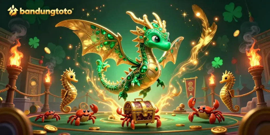 Engaging scene of bandungtoto showcasing vibrant gaming excitement with a sea dragon and royal seahorse in action.