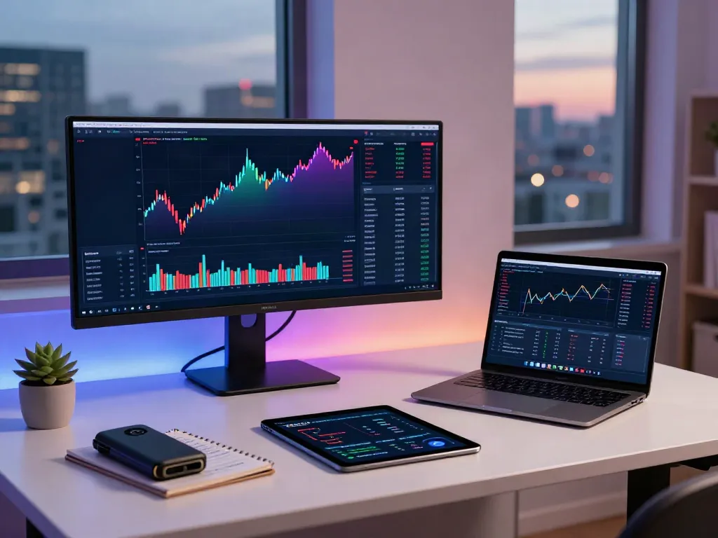 Real-time stock quote API interface in a modern trading workspace with cryptocurrency analysis tools.
