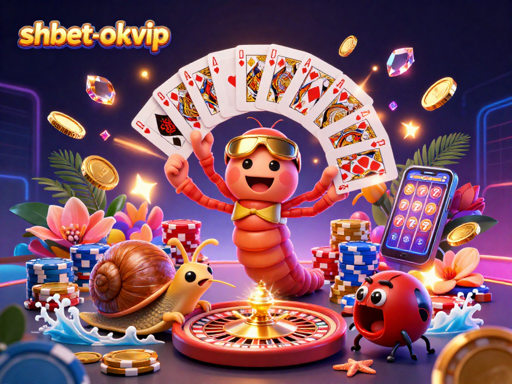 Engage with shbet-okvip's thrilling casino atmosphere featuring a unique millipede dealer and vibrant gaming elements.