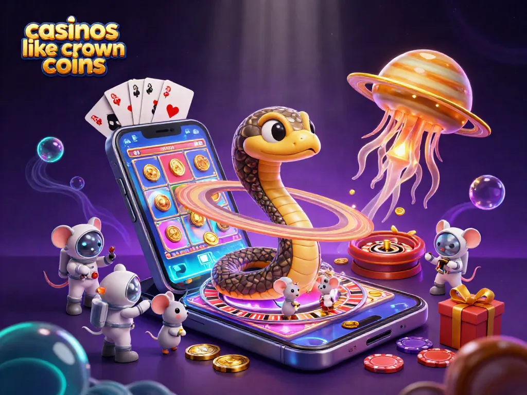 Experience fun with casinos like crown coins in an ultra-detailed cosmic casino adventure illustration.