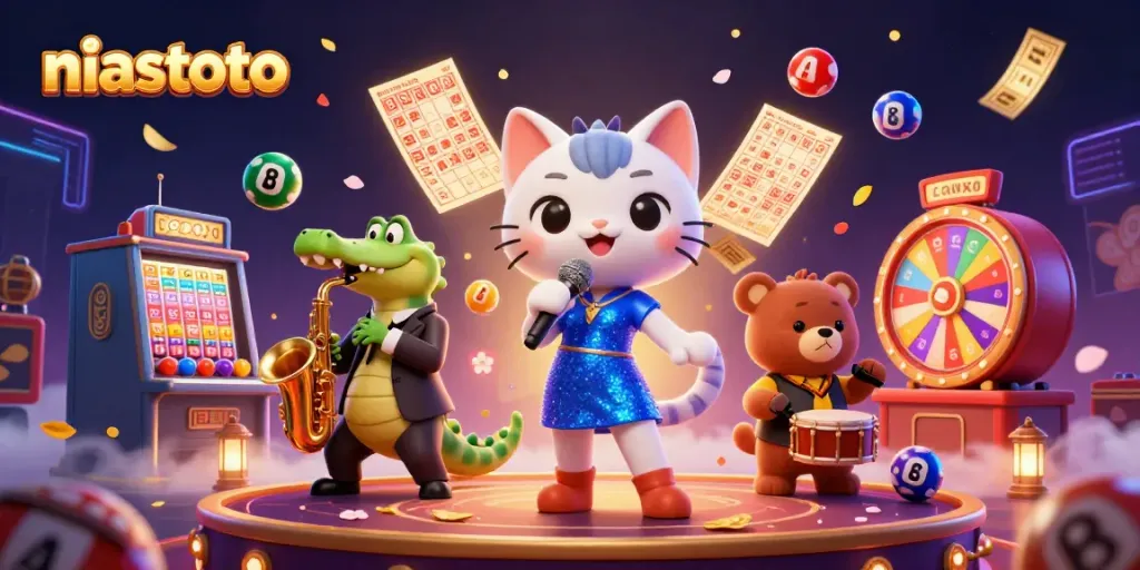 Elevate your gaming with niastoto as a 3D jazz-singer cat leads a vibrant casino scene.