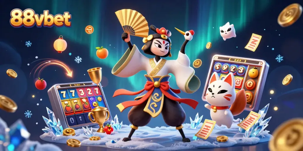Experience thrilling 88vbet gameplay in this vibrant, dynamic 3D illustration filled with lucky symbols.