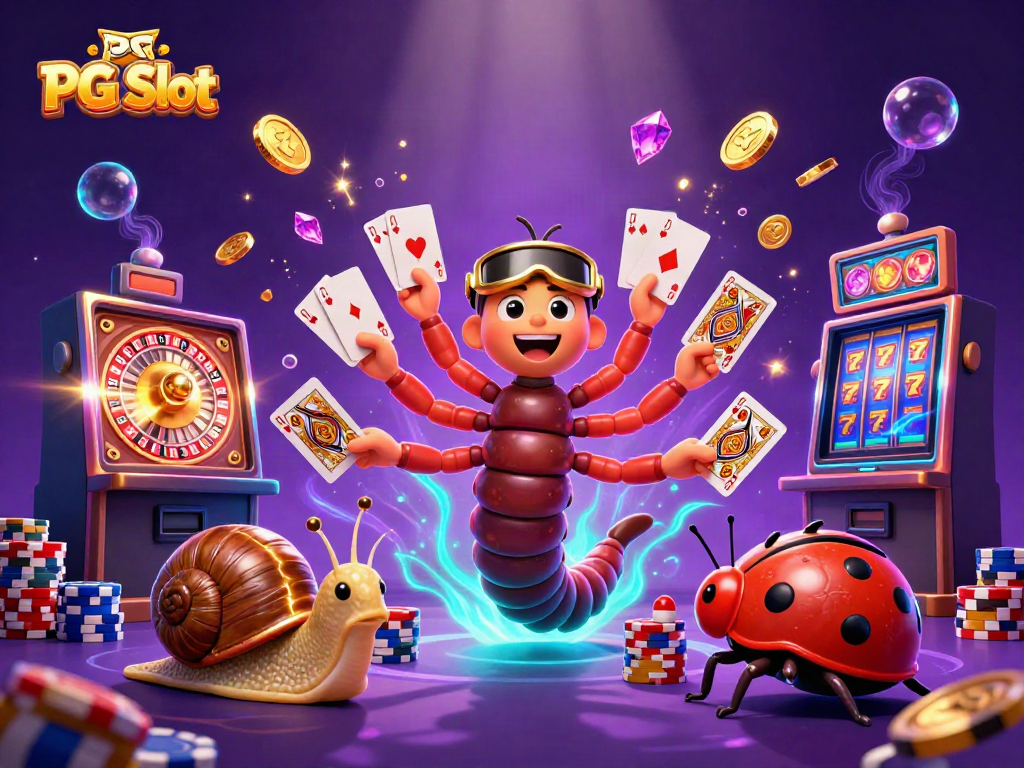 Slot daring PG Slot dengan dealer bercartoon dan chip warna-warni di kasino virtual