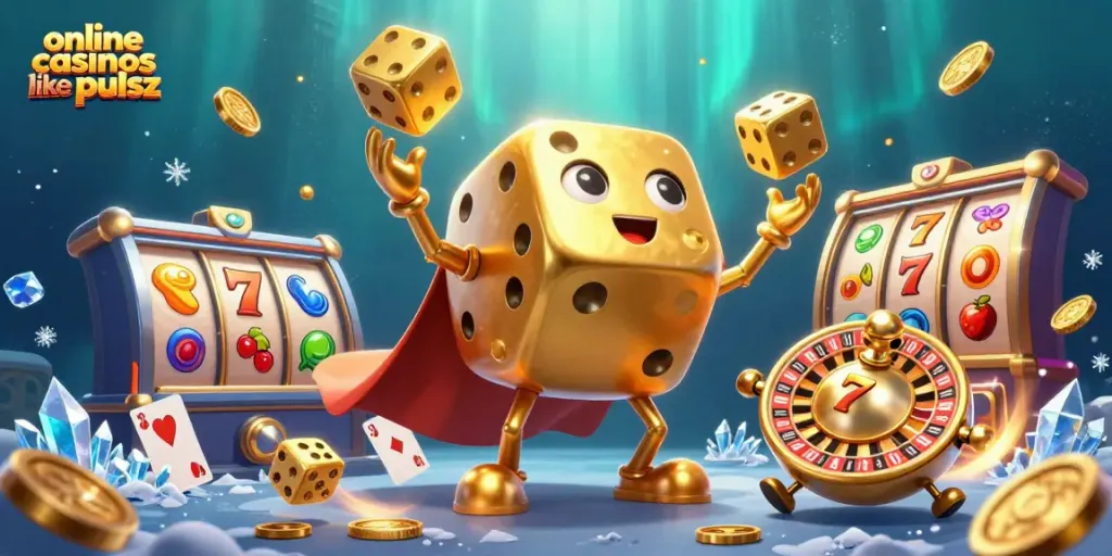 Experience the excitement of online casinos like pulsz with golden dice, slots, and vibrant prizes.