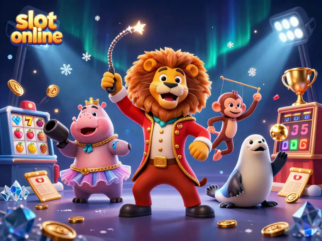 Menangkan slot online dengan simbol keberuntungan dan jackpot, ditampilkan dalam ilustrasi 3D yang dinamis.
