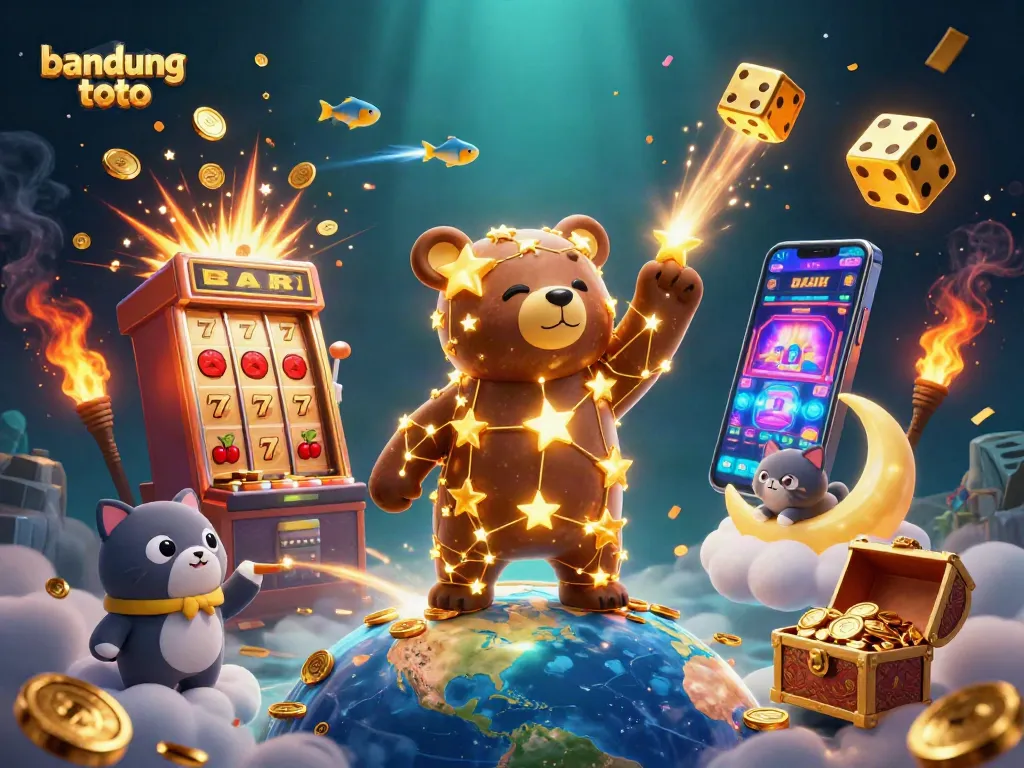 Experience the excitement of bandung toto with animated stars, vibrant casino elements, and playful characters in action.
