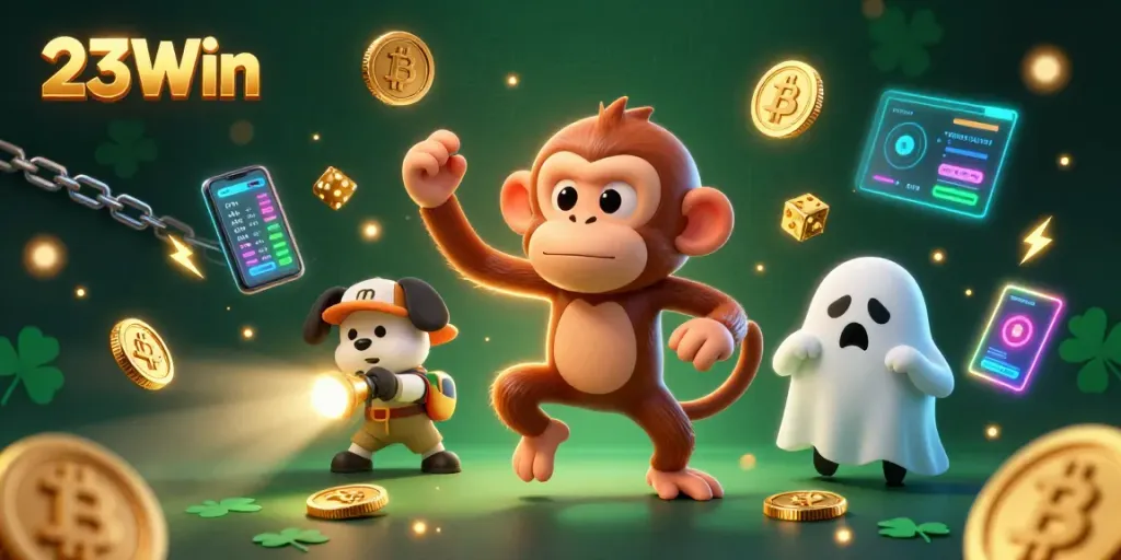 Join the excitement at 23Win with a mischievous poltergeist monkey in a haunted casino.