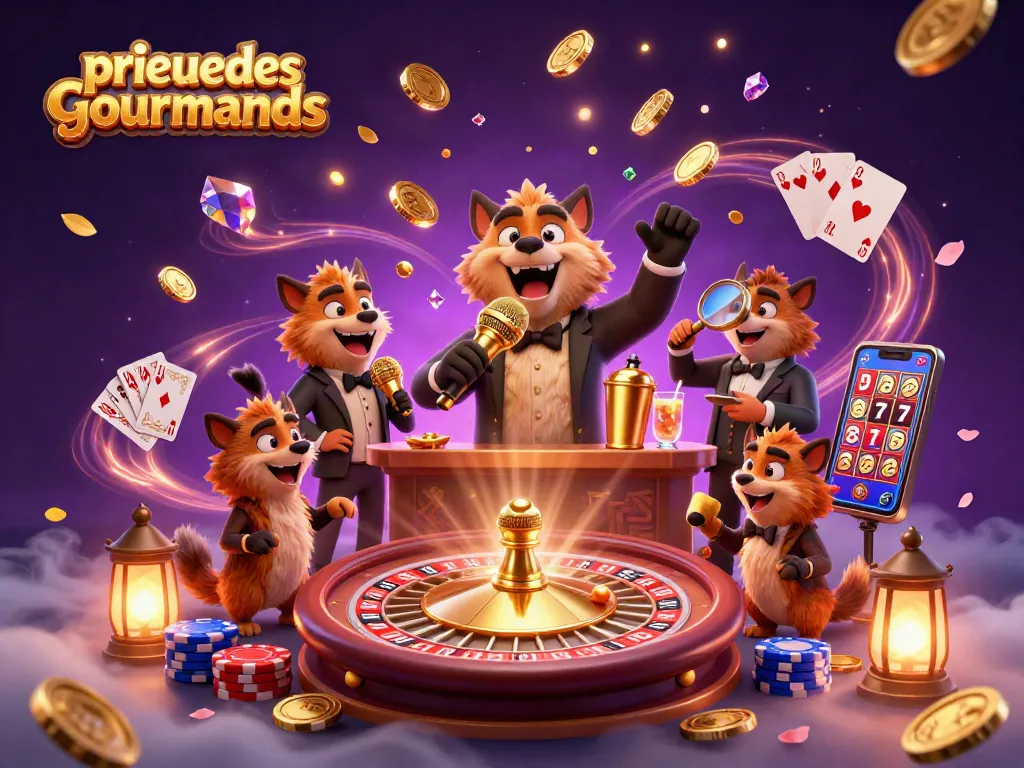 Engage with a lively comedic casino club scene featuring hyenas, showcasing prieuredesgourmands and vibrant casino elements.