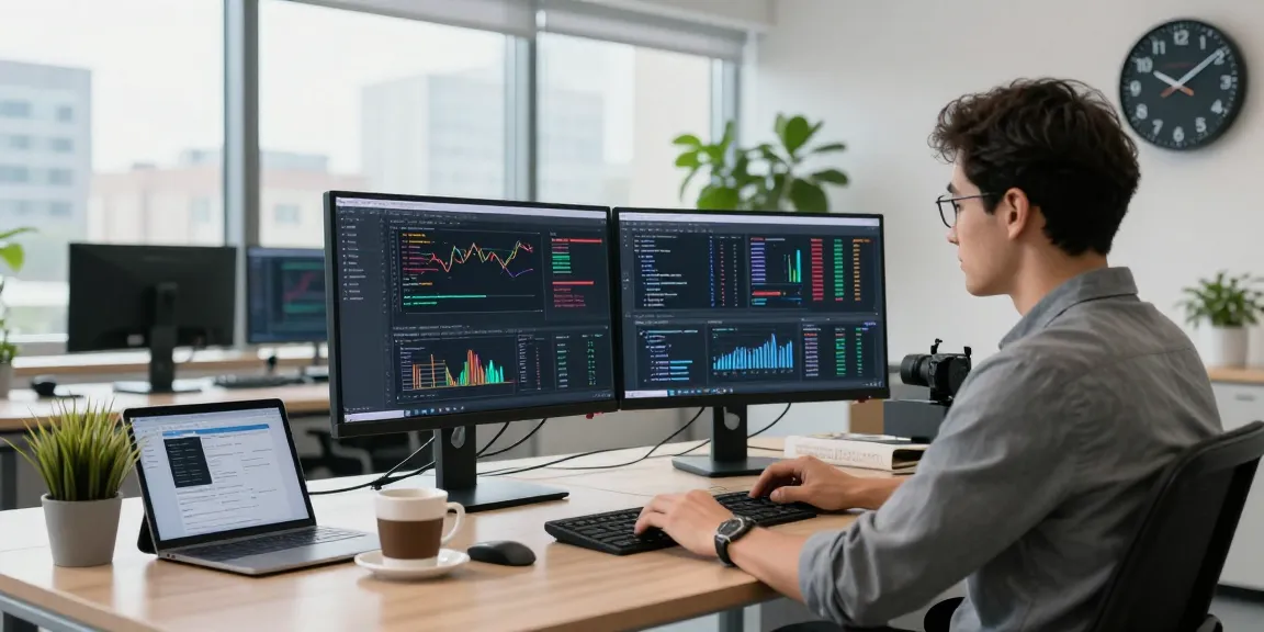 Dynamic tech workspace showcasing multi-contract futures batch API in action with developer and analytics.