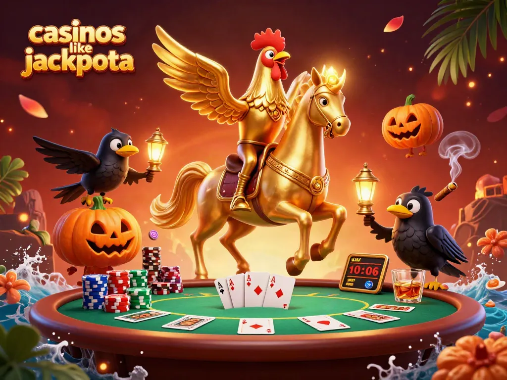 Engage in thrilling gameplay at casinos like jackpota with a golden rooster character in a vibrant casino scene.