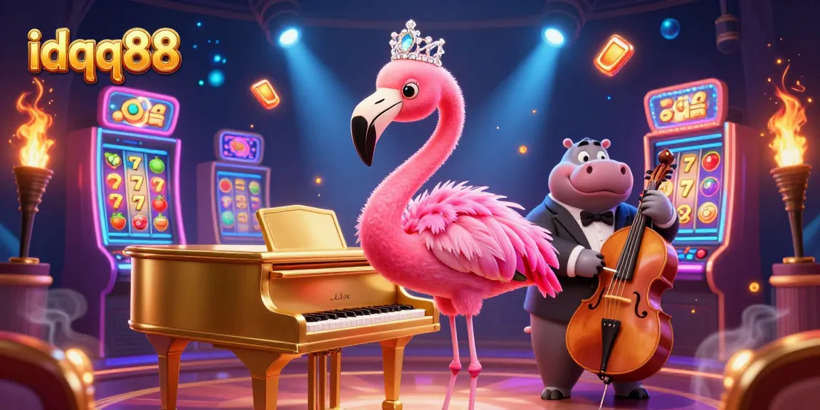 Engage with idqq88's dynamic slot machines and lively music scene featuring a flamingo singer and hippo bassist.