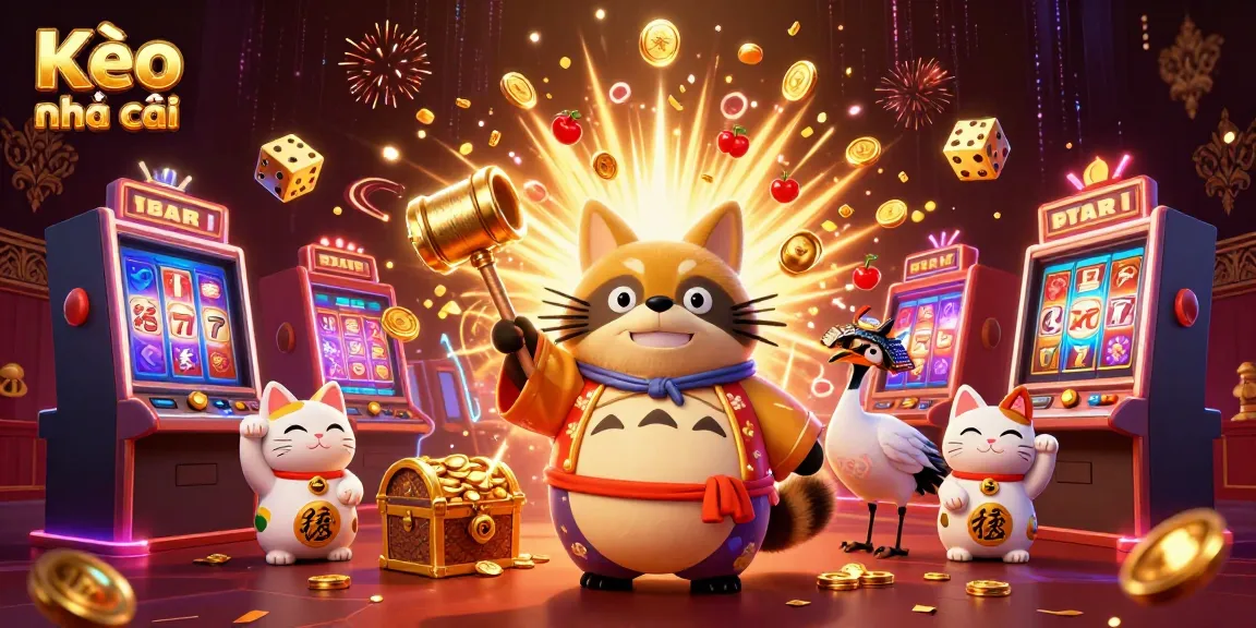 Experience the excitement of Kèo nhà cái with vibrant characters in a festive casino scene, capturing thrilling gameplay.